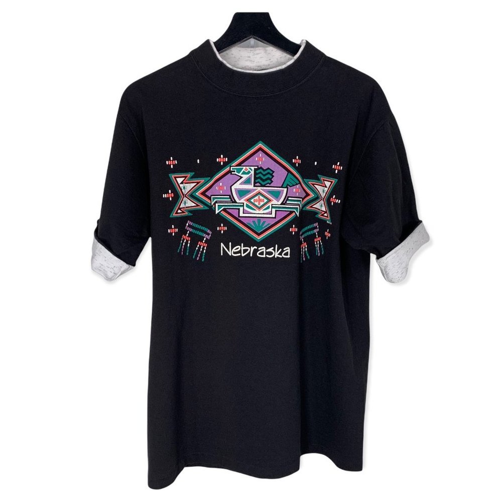 Vintage 90's Nebraska Geometric T-Shirt, Large